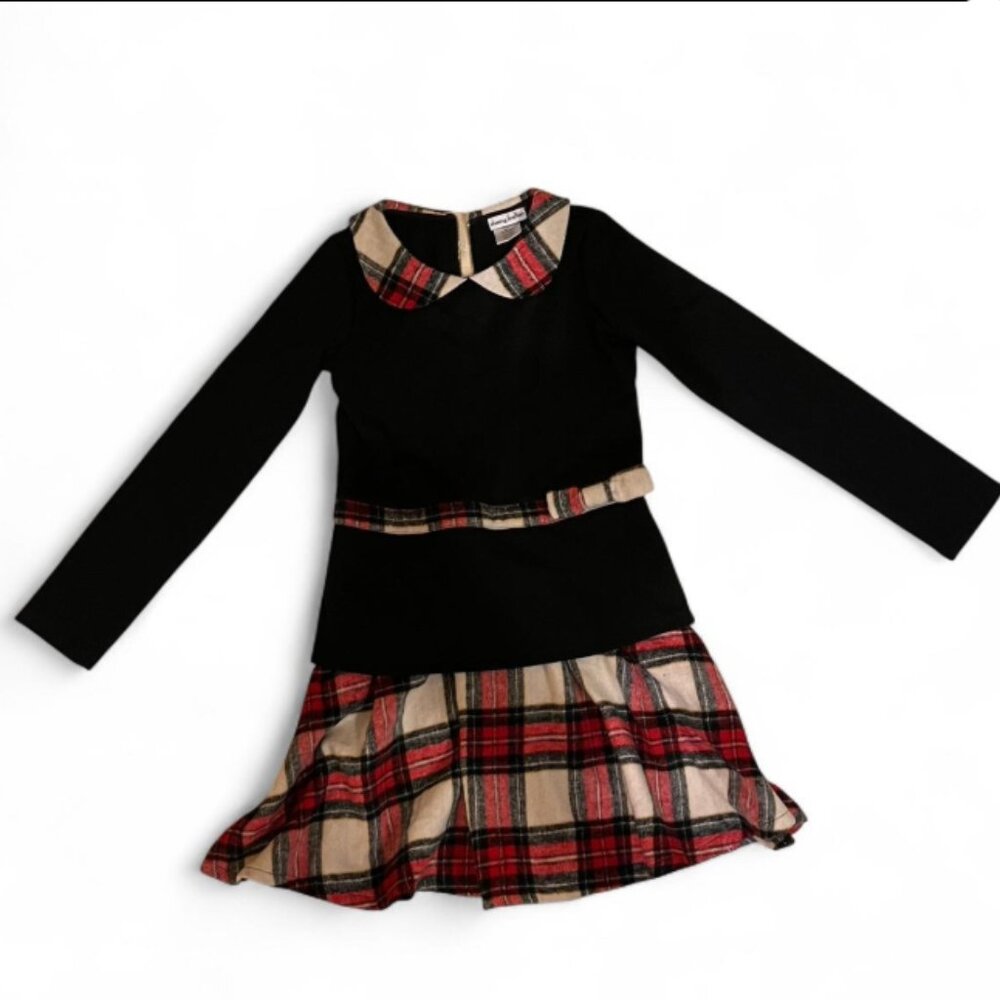 Chasing Fireflies Girls Red & Plaid Trimmed Schoolgirl Dress w/ Bow Detail